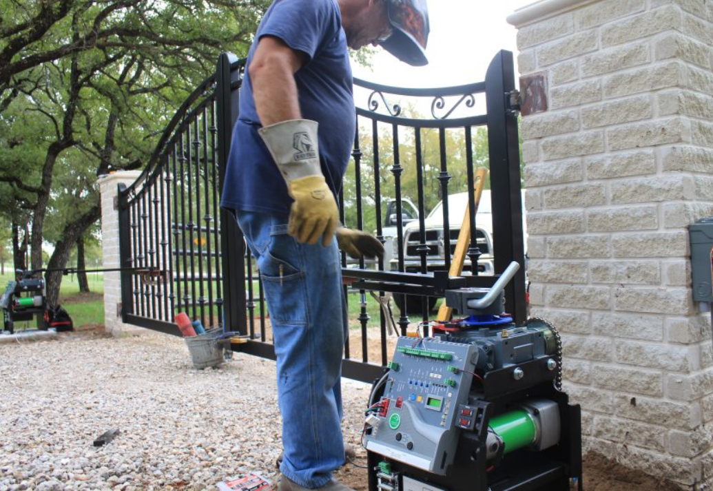 "Professional garage door repair services in Fort Pierce, FL featuring a technician fixing a residential garage door, ensuring safety and efficiency." AUTOMATED GATE SYSTEMS